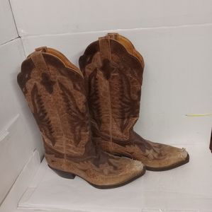 Herencia Cowgirl Boots Leather Size 7.5Tan & Brown Leather will NEED boot TIPS